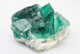Cubic Green Fluorite Crystal Cluster on Quartz - China #197169-1